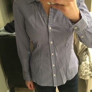 H&M Blue Pinstripe Button Up Blouse, Size 6